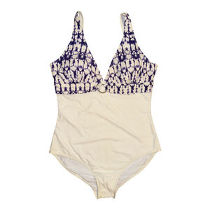 Women's One-Piece Swimsuit, Tie-Dye Navy and White Pattern, Size 14